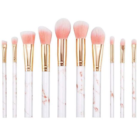 10 Piece Marble Style Professional Makeup Brush Cosmetic Set - Pink