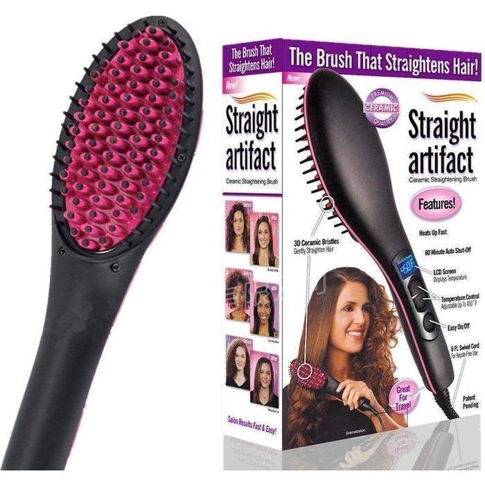 Straight Artifact LCD Hair Straightening Brush-Black