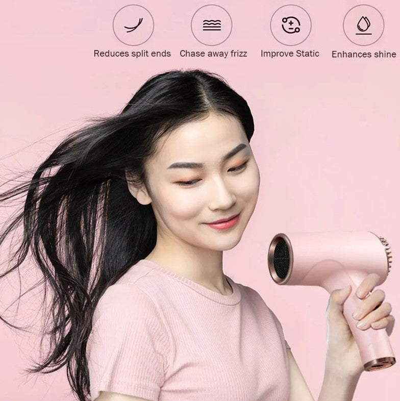 2600mAh Cordless Anion Blow Dryer Portable Hair Dryer 40/500W USB Rechargeable Powerful 2 Gears - White