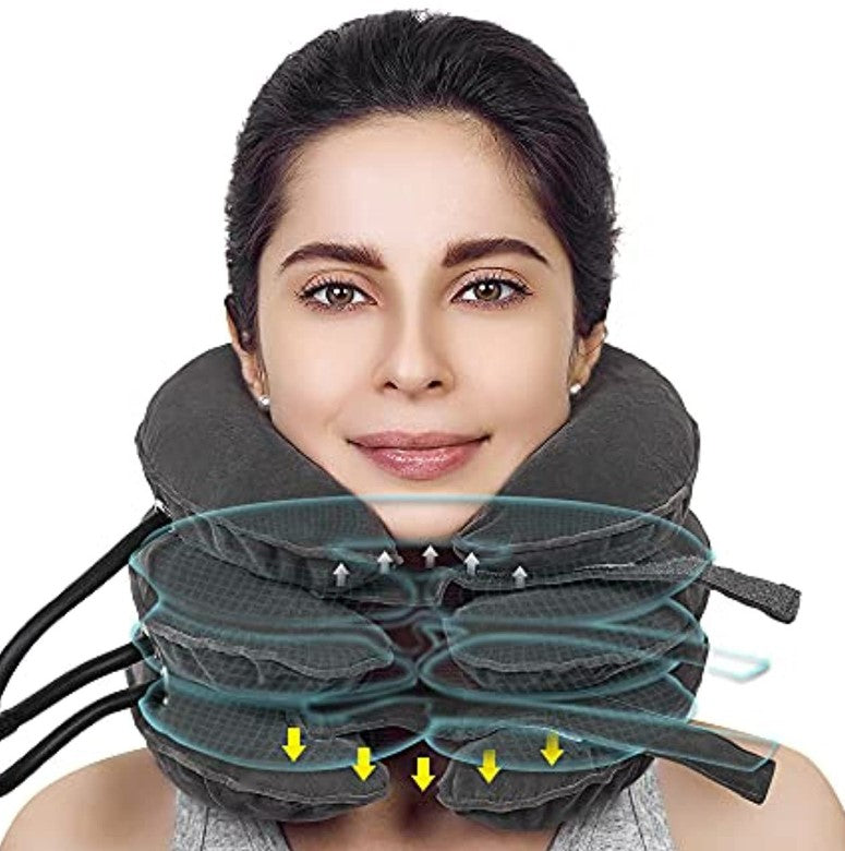 Cervical Traction Device Neck Support Inflatable Pillow-Black/Grey
