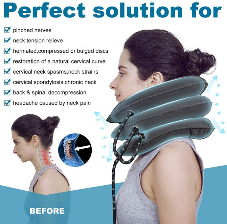 Cervical Traction Device Neck Support Inflatable Pillow-Black/Grey