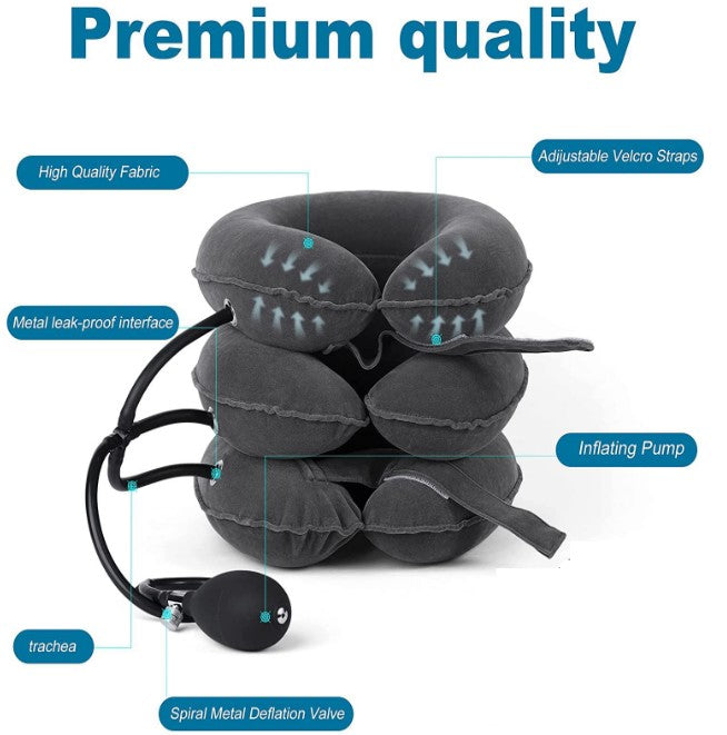 Cervical Traction Device Neck Support Inflatable Pillow-Black/Grey