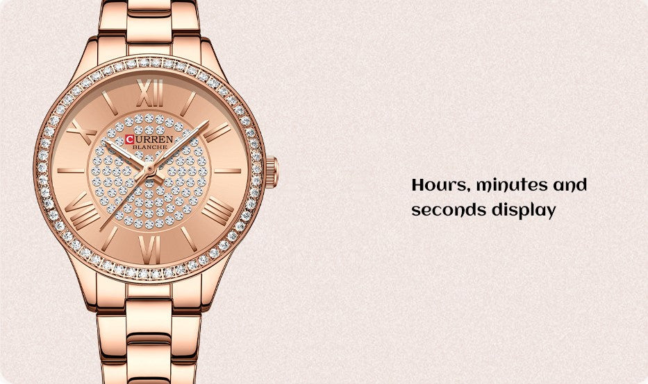 CURREN Ladies Watch Fashion Steel Band Watch - Rose Red